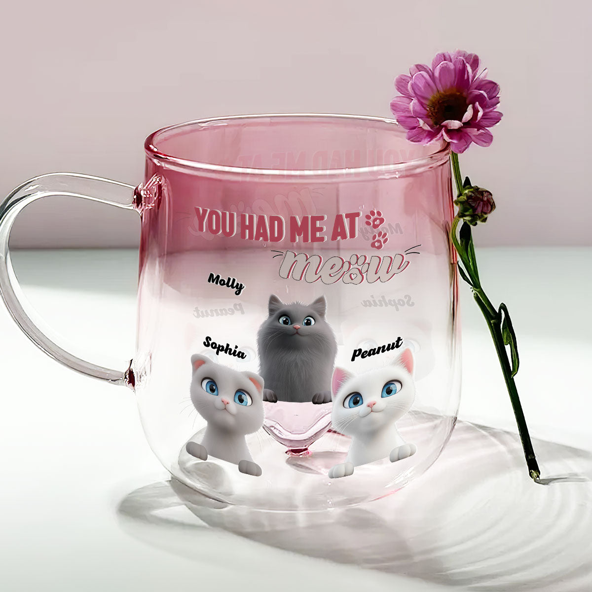 You Had Me At Meow - Personalized Custom Pink Gradient 11Oz Glass Mug for Expressing Love