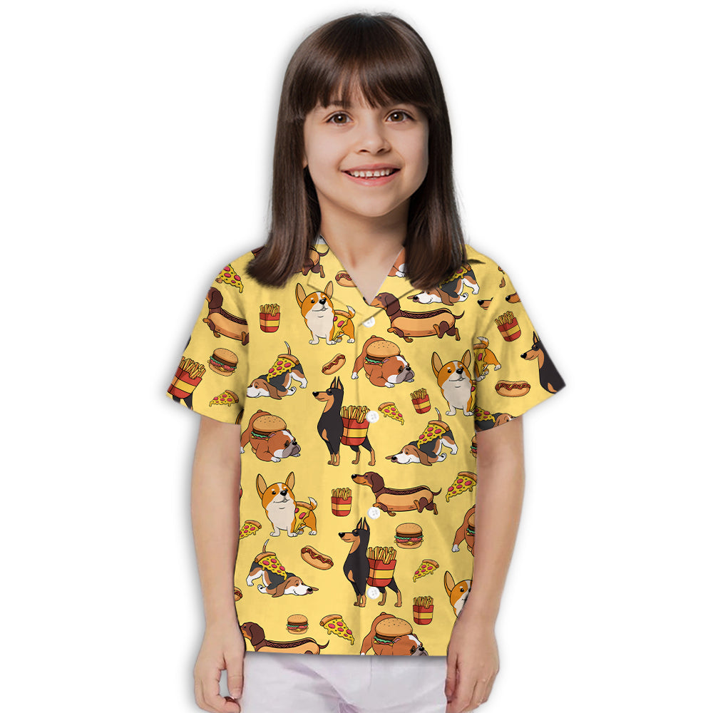 Adorable Dog and Fast Food Themed Kids Button - up Shirt