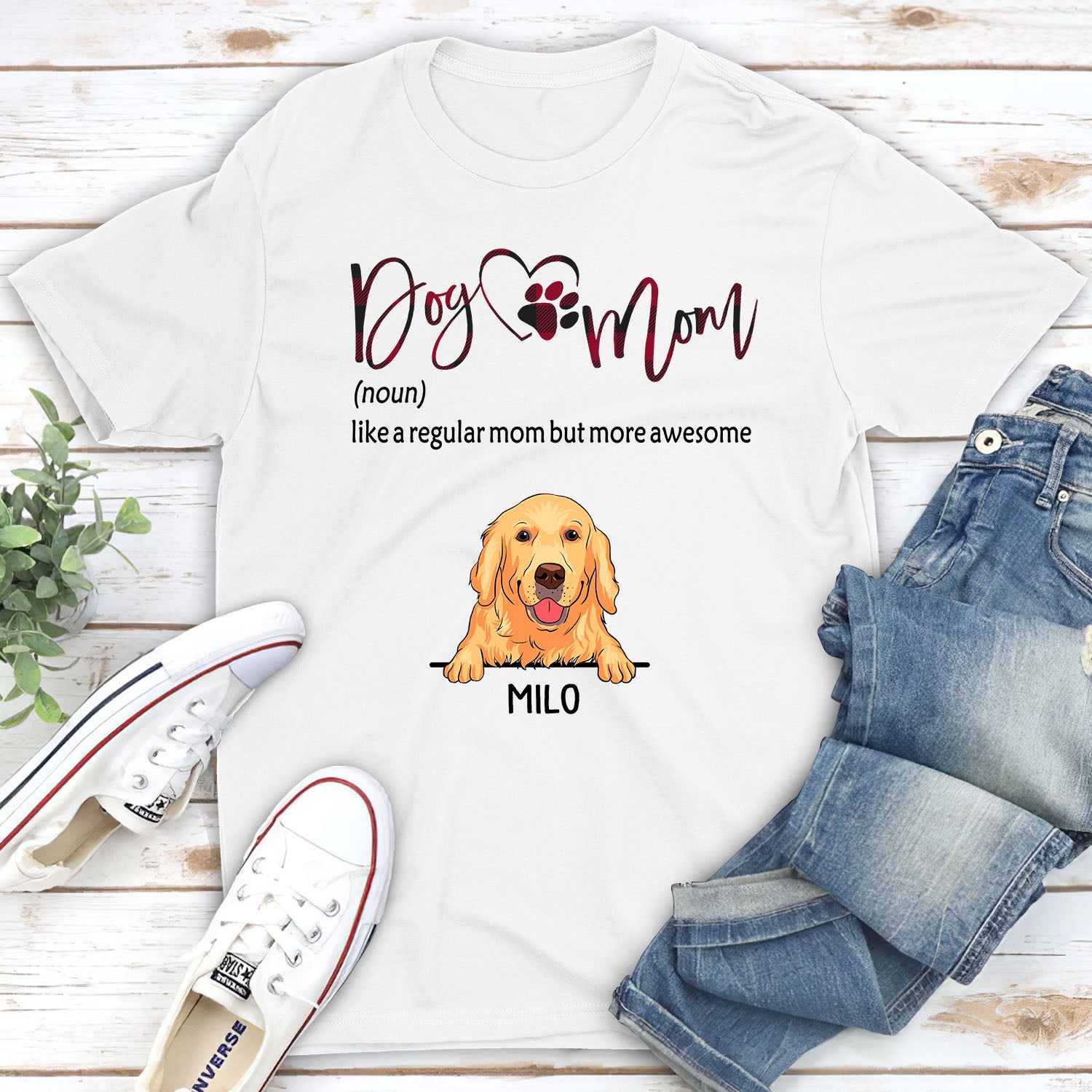 Dog Mom Heart - Personalized Custom Unisex 5.3 oz Heavy Cotton T-shirt