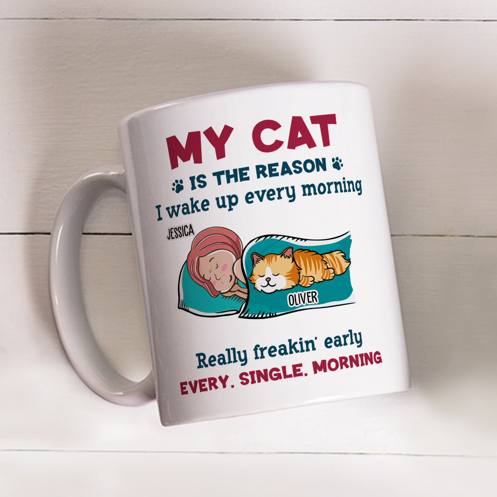My Cat Wakes Me Up - Personalized Custom Coffee Mug for Pet Lovers
