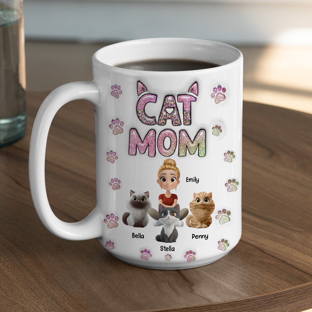 Adorable Cat Mom Chibi - Personalized Custom 3D Inflated Effect 11oz Ceramic Mug