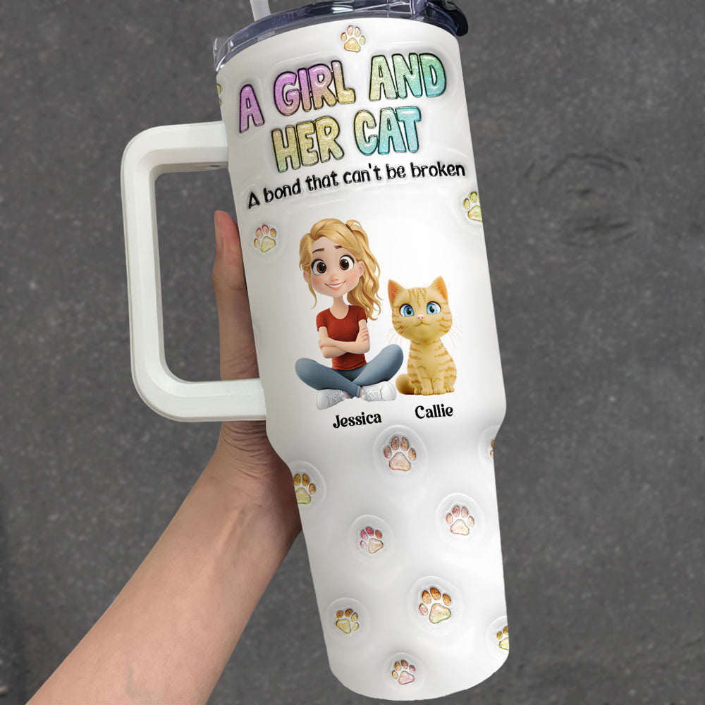Personalized Custom 3D Inflated Effect Tumbler: A Girl And Her Cat Design