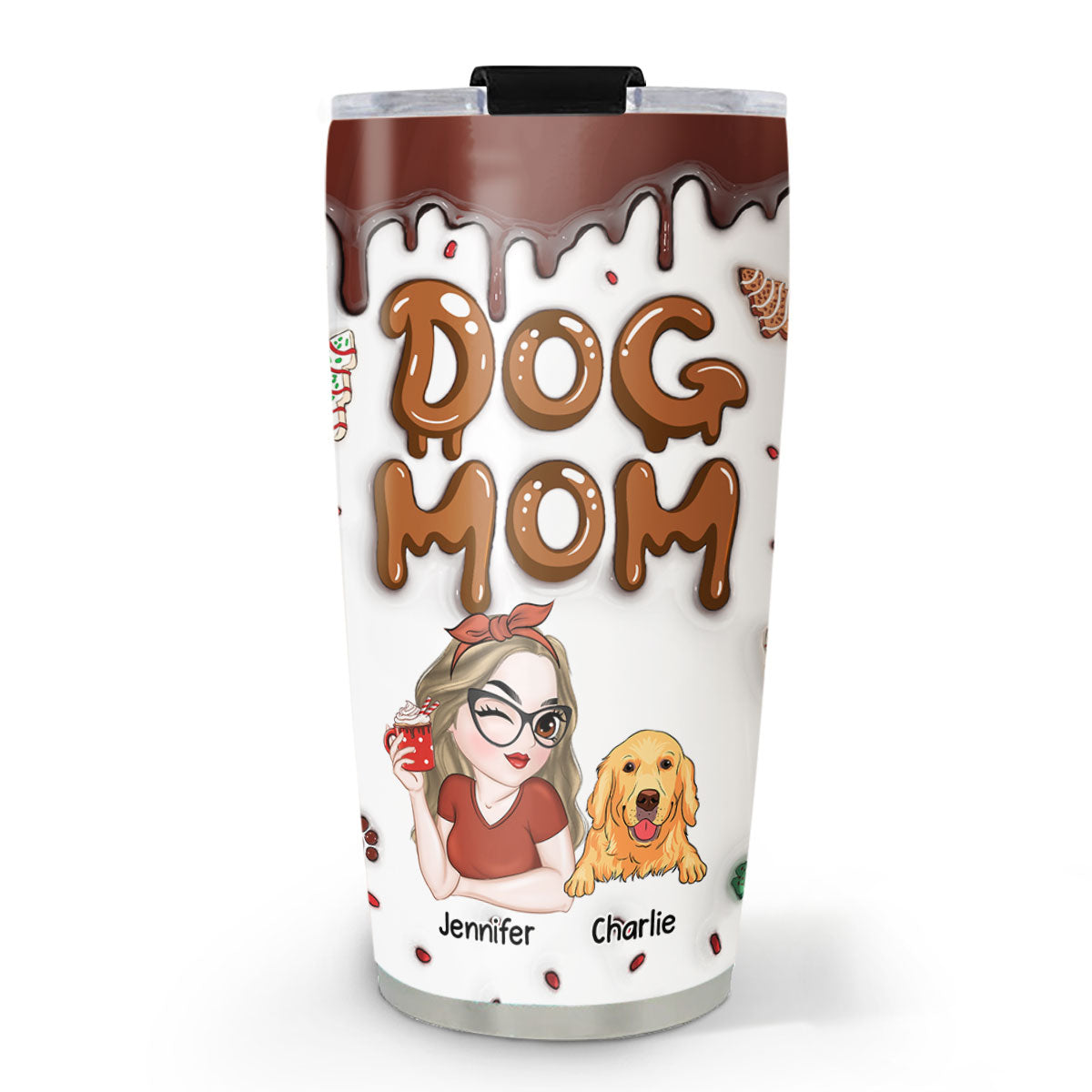 Dog Mom Personalized Custom 3D Inflated Effect Stainless Steel 20oz Tumbler