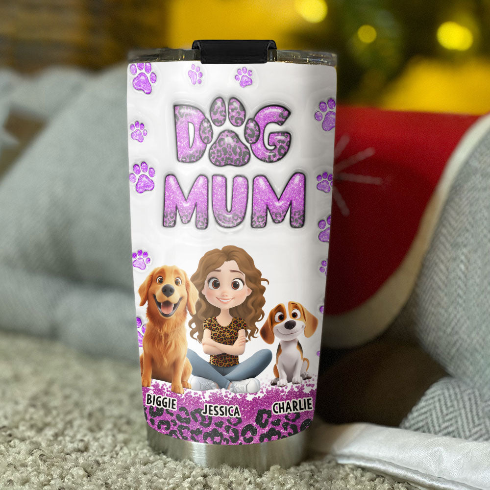 Dog Mom Leopard Version 2 - Personalized 3D Inflated Effect Custom Tumbler, 20oz, High - Quality Stainless Steel