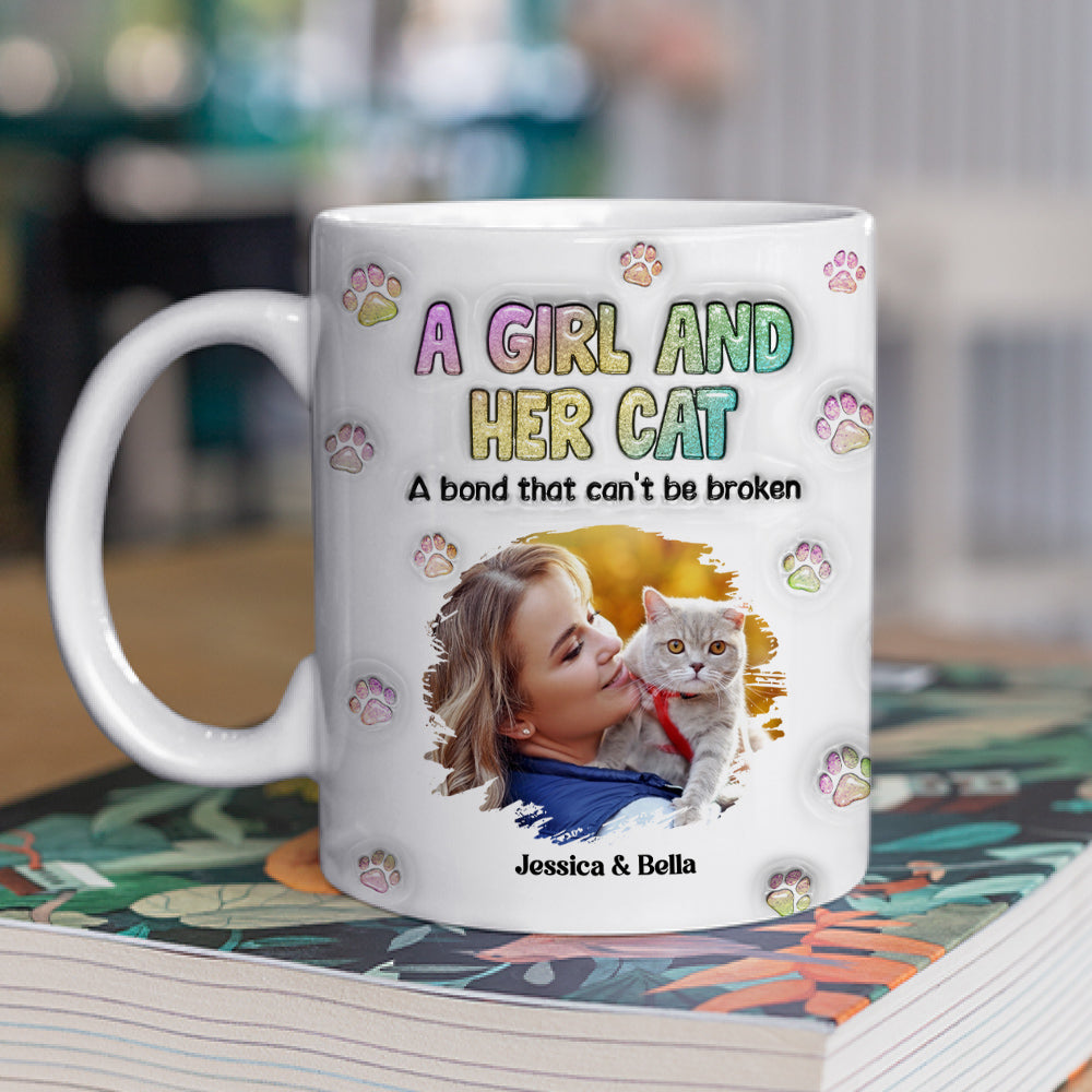 Personalized Custom 3D Inflated Effect Mug with A Girl And Her Cat Photo
