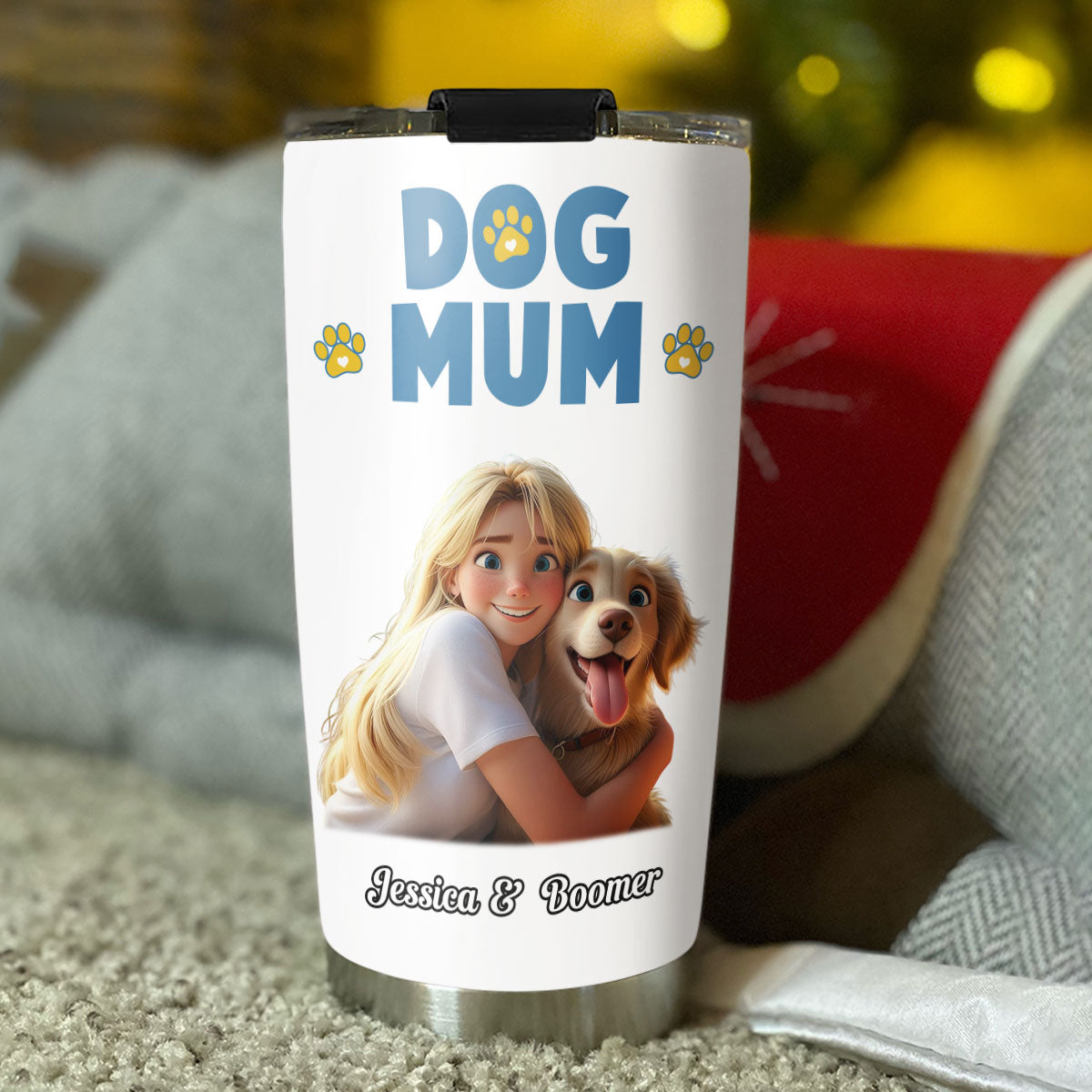 Charming Girl And Dog Cartoon Style Personalized Custom 20oz Tumbler for All Occasions