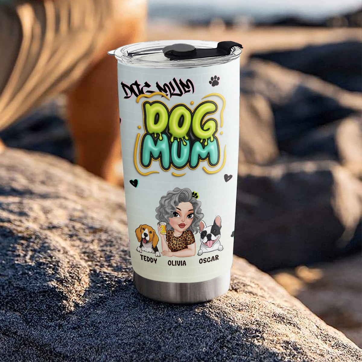 Vibrant Colorful Dog Mom Slay - Personalized Custom 3D Inflated Effect 20oz Stainless Steel Tumbler
