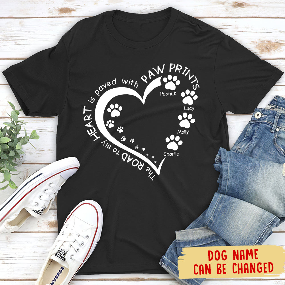 My Heart With Paw Prints - Personalized Custom Unisex 5.3 oz Heavy Cotton T-shirt for Pet Lovers