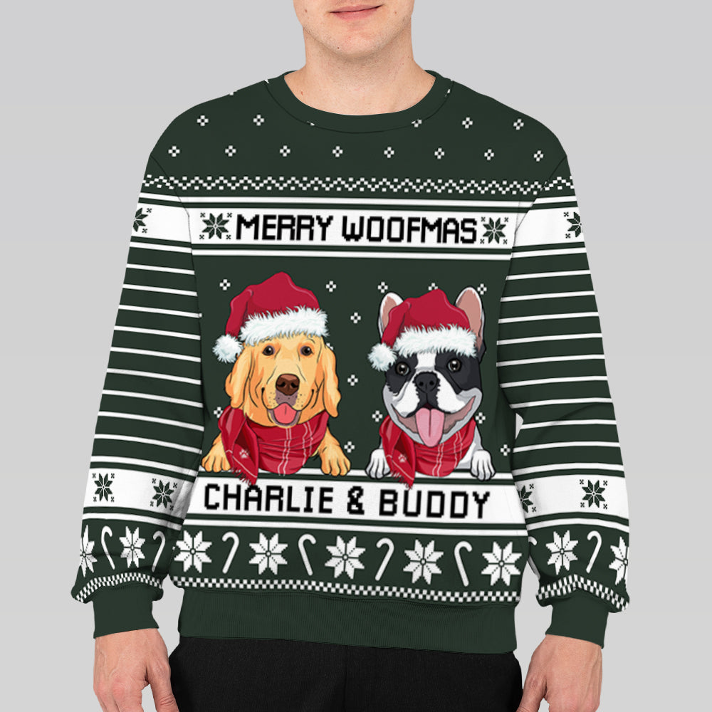 Merry Woofmas 1 - Personalized Custom All-Over-Print Unisex 8.8 oz Polyester Blend Sweatshirt for Pet Lovers