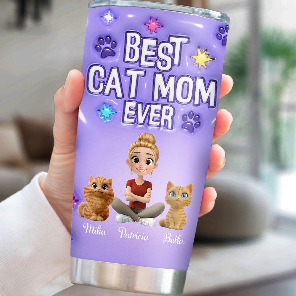 Cat Mom Power - Exclusive Personalized Custom 3D Inflated Effect 20oz Stainless Steel Tumbler