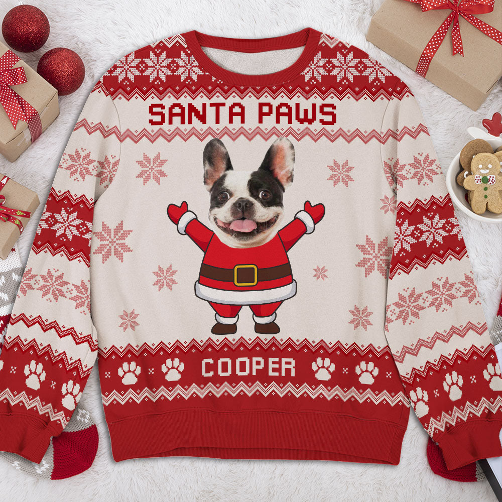 Santa Paws Dog Face - Exclusive Personalized Custom Photo All-Over-Print Unisex 8.8 oz Sweatshirt