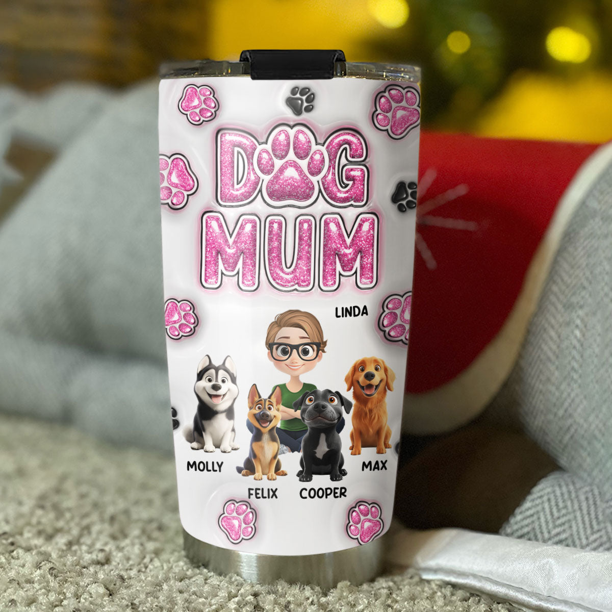 Personalized Custom 3D Inflated Effect Cartoon Chibi Dog Mom Tumbler - Unique 20oz Drinkware