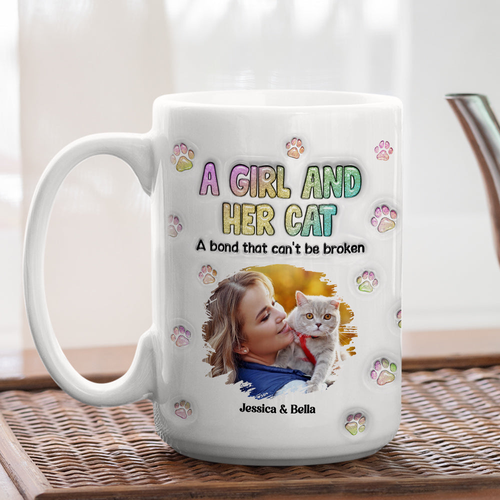 Personalized Custom 3D Inflated Effect Mug with A Girl And Her Cat Photo