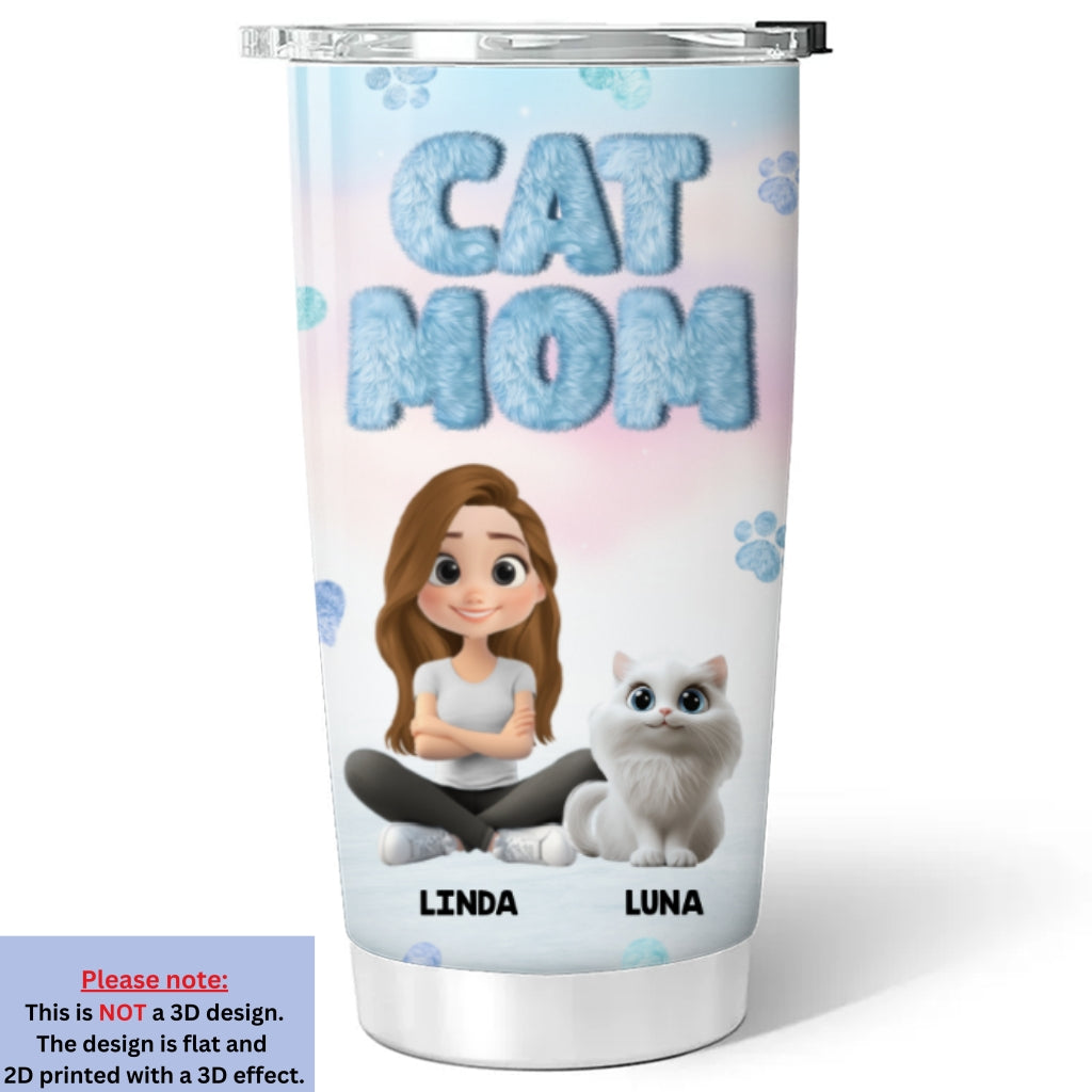 Fluffy Cat Mom - Premium Personalized Custom Stainless Steel Tumbler with 3D Inflated Effect Print