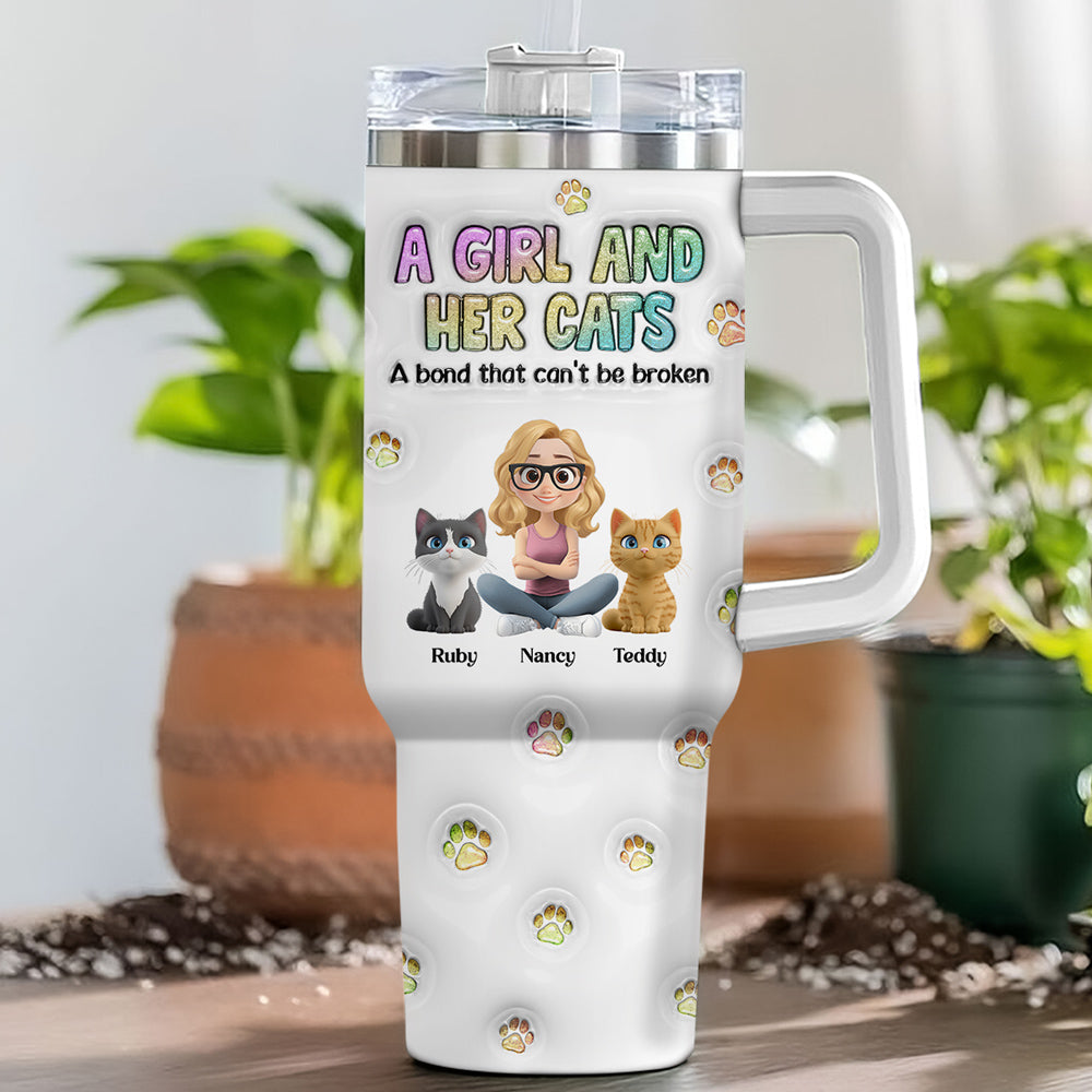 Personalized Custom 3D Inflated Effect Tumbler: A Girl And Her Cat Design