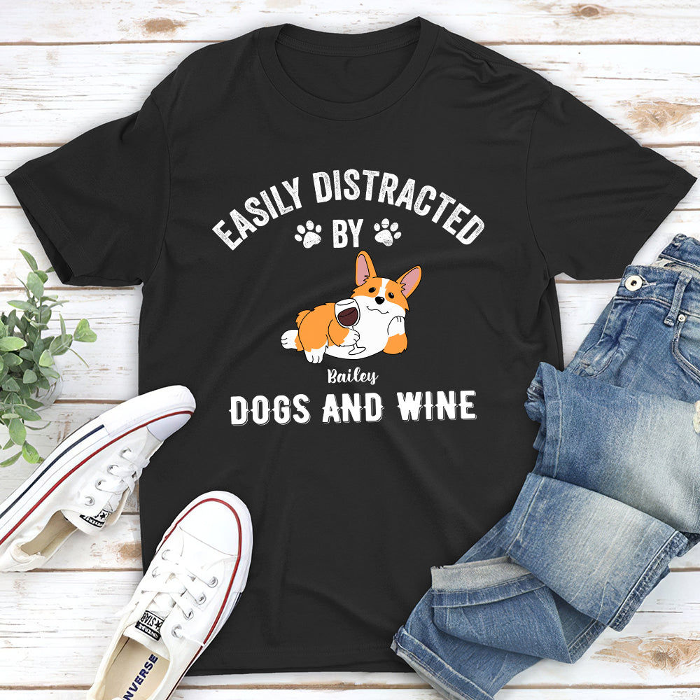 Unique Distracted By Dogs And Wine - Personalized Custom Unisex 5.3 oz T-shirt