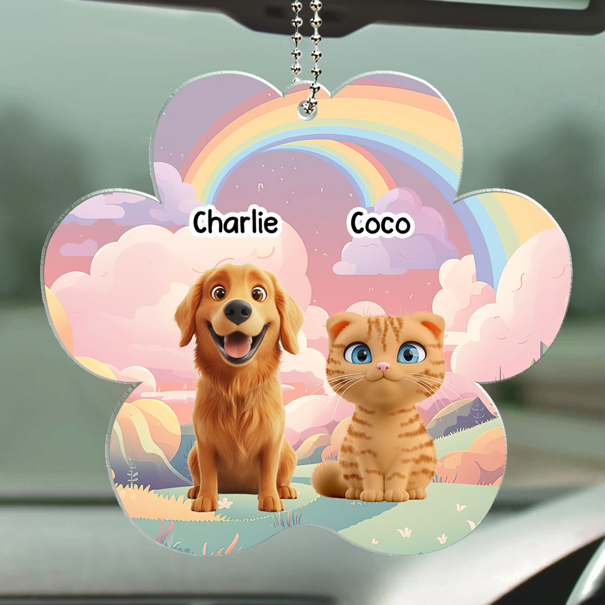 A Piece Of My Heart Is At The Rainbow Bridge - Customizable Personalized Acrylic Car Ornament for Unique Interior Decoration