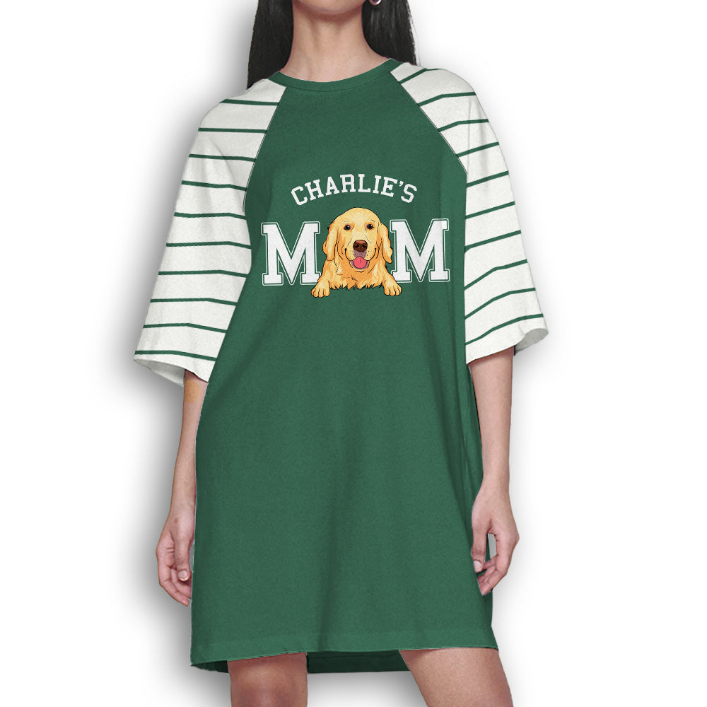 Dog Mom Personalized Custom 3/4 Sleeve Basic Striped Dress - Ideal for Every Occasion