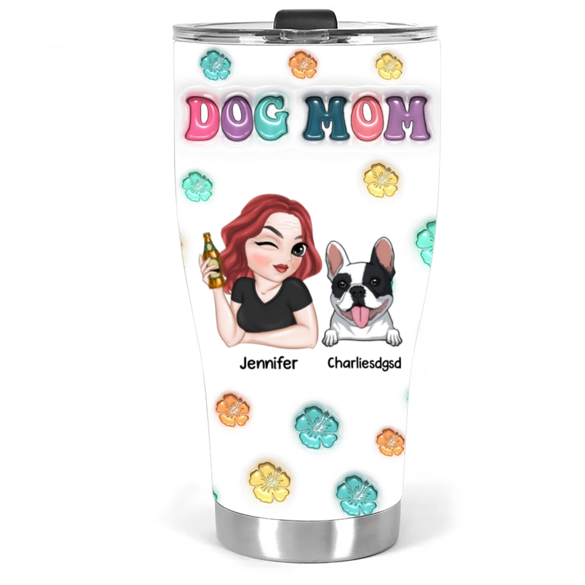 Dog Mom Summer - Exclusive Personalized Custom 3D Inflated Effect 20oz Stainless Steel Tumbler