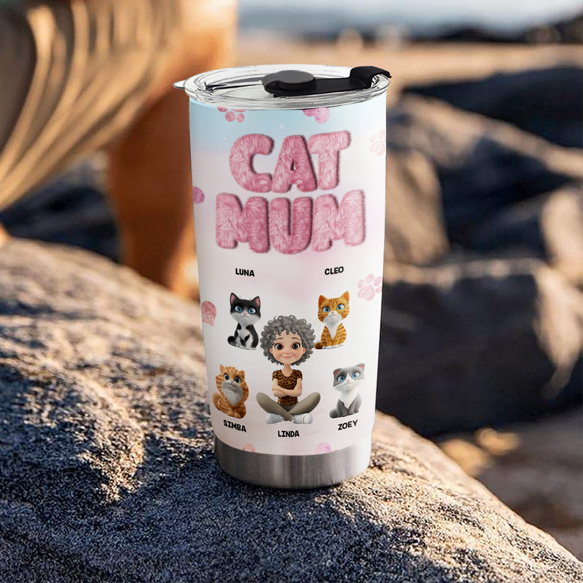 Fluffy Cat Mom - Premium Personalized Custom Stainless Steel Tumbler with 3D Inflated Effect Print