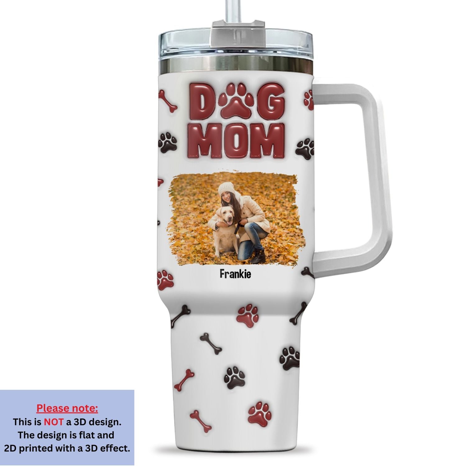Charming Dog Mama Personalized 3D Inflated Effect Printed 40 Oz Stainless Steel Tumbler - Ideal Custom Gift