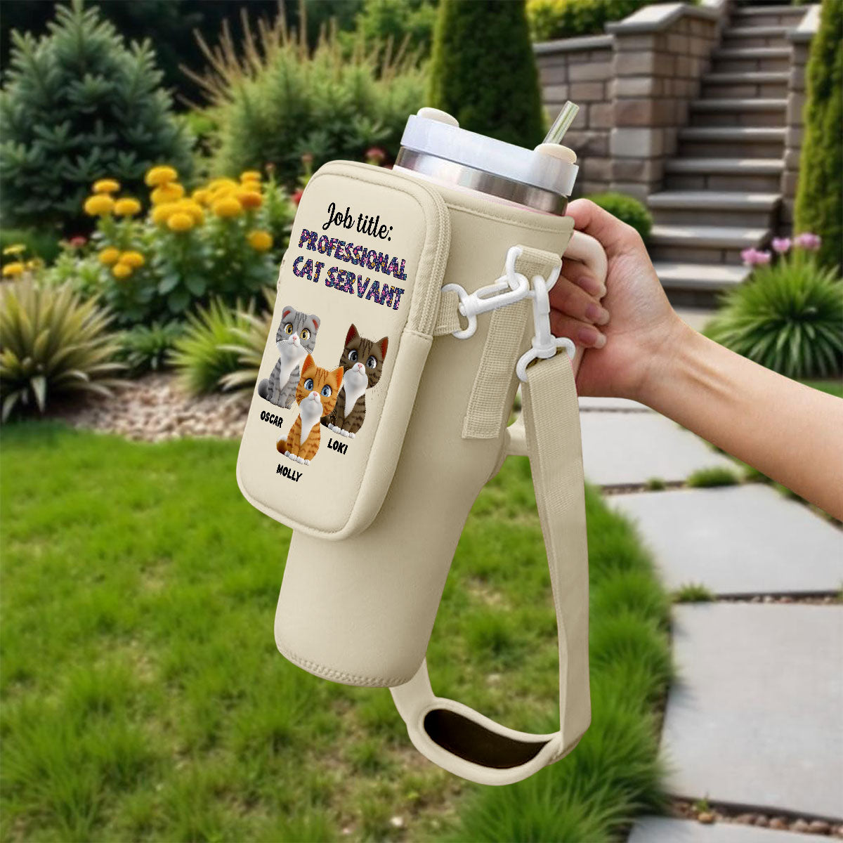 Professional Cat Servant - Premium Personalized Custom 40oz Water Bottle Carrier Bag for Daily Adventures