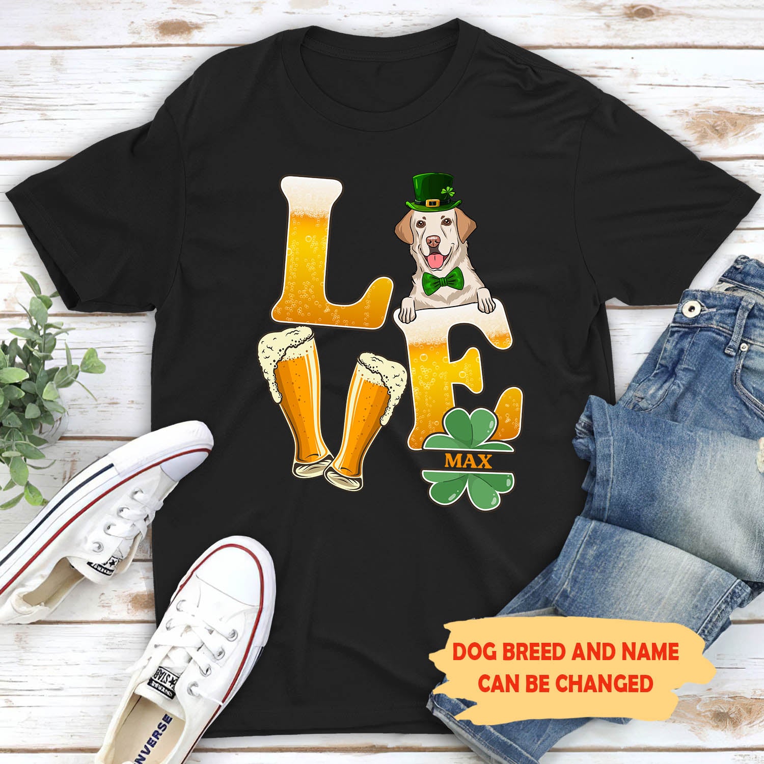 St. Patrick's Day - Beer Love Dog Personalized Custom Unisex 5.3 oz T-shirt