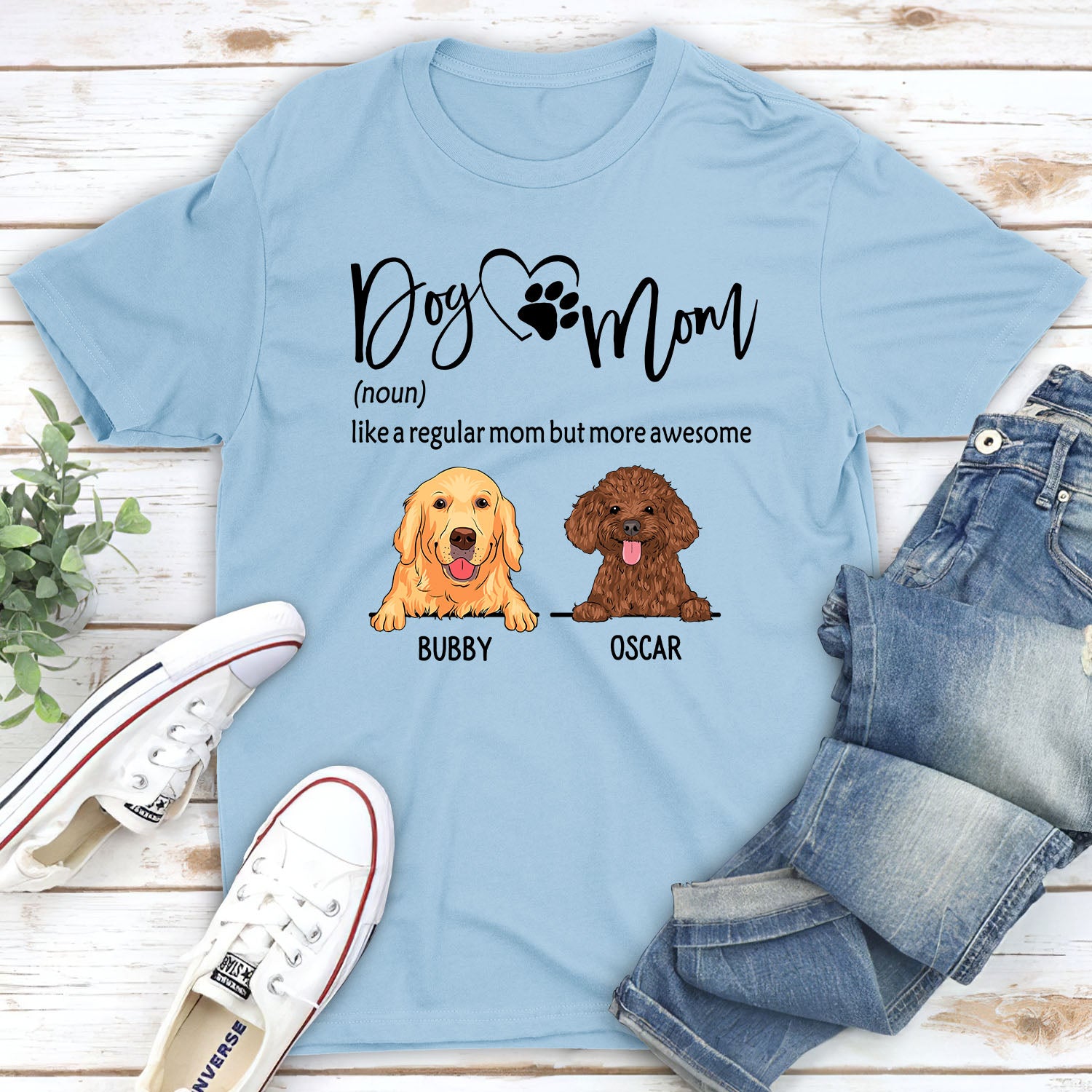 Dog Mom Heart - Personalized Custom Unisex 5.3 oz Heavy Cotton T-shirt