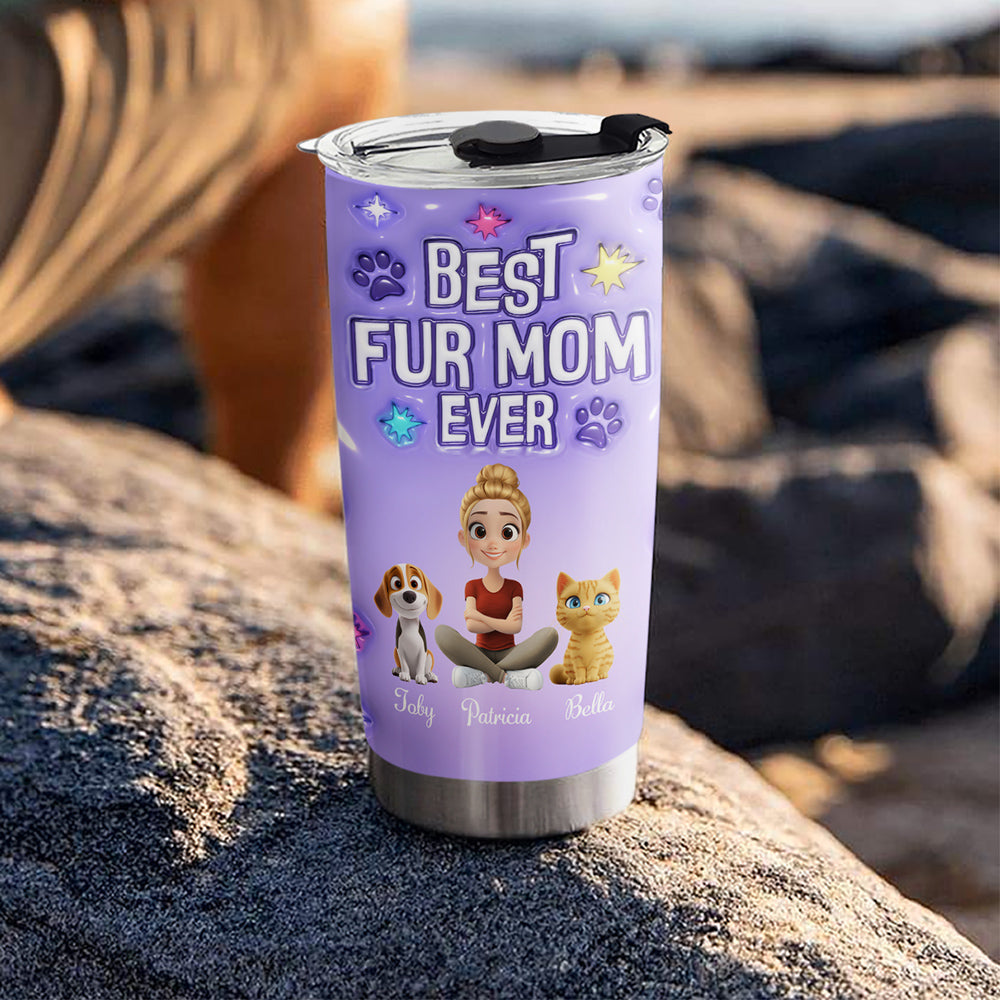 Pet Mom Power - Personalized Custom 3D Inflated Effect 20oz Stainless Steel Tumbler for Ultimate Drink Insulation