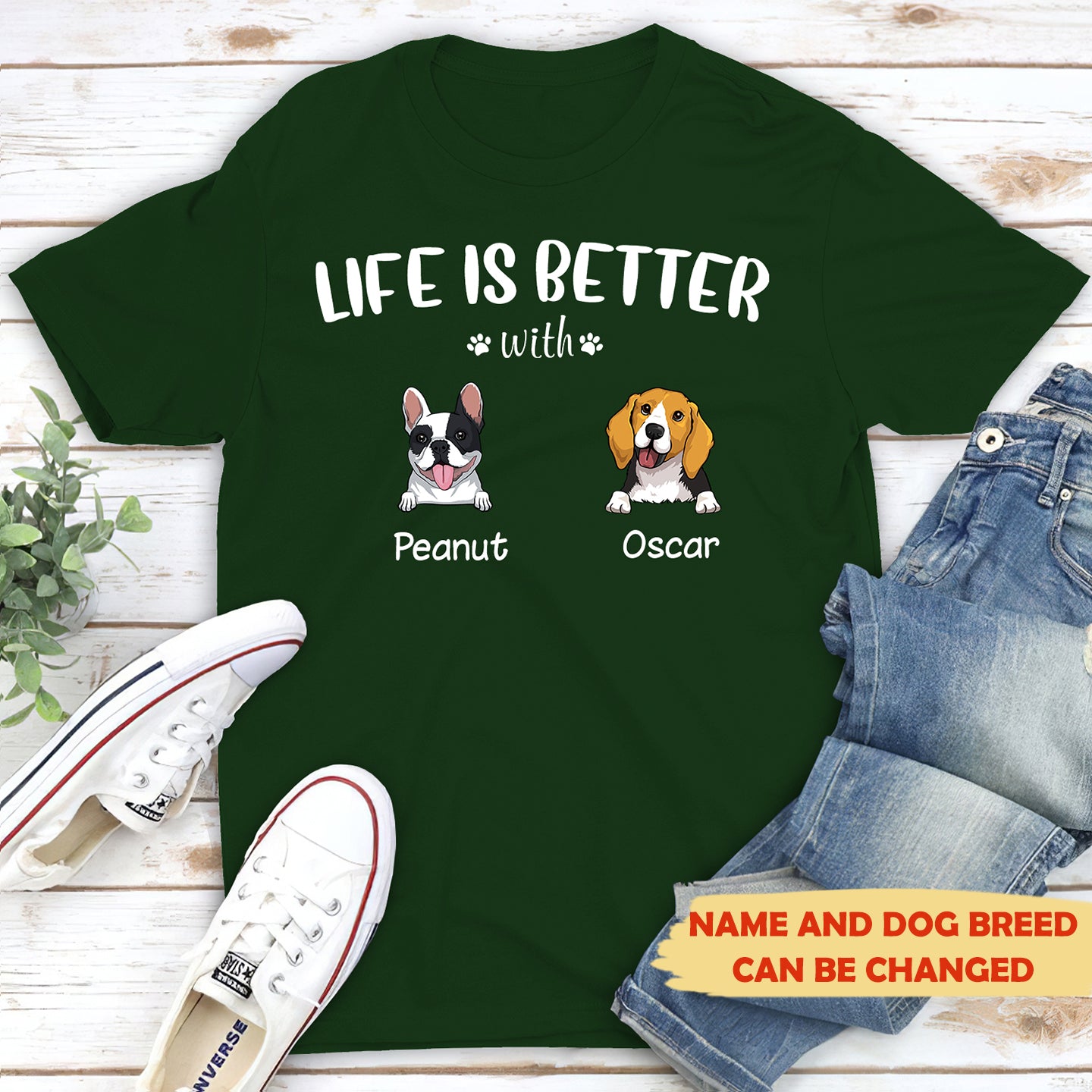 Life is better (White text) - Personalized Custom Unisex 5.3 oz Heavy Cotton T-shirt