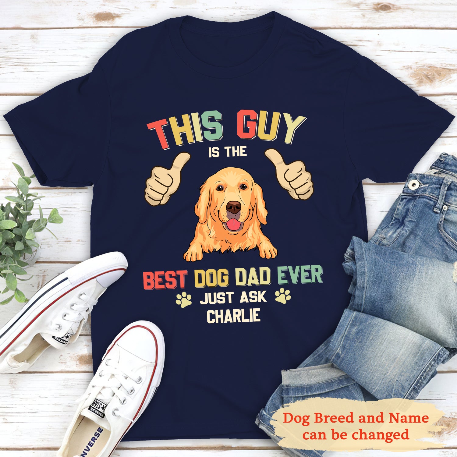 Best Dog Dad Ever - Personalized Custom Unisex 5.3 oz T-shirt for Pet Lovers