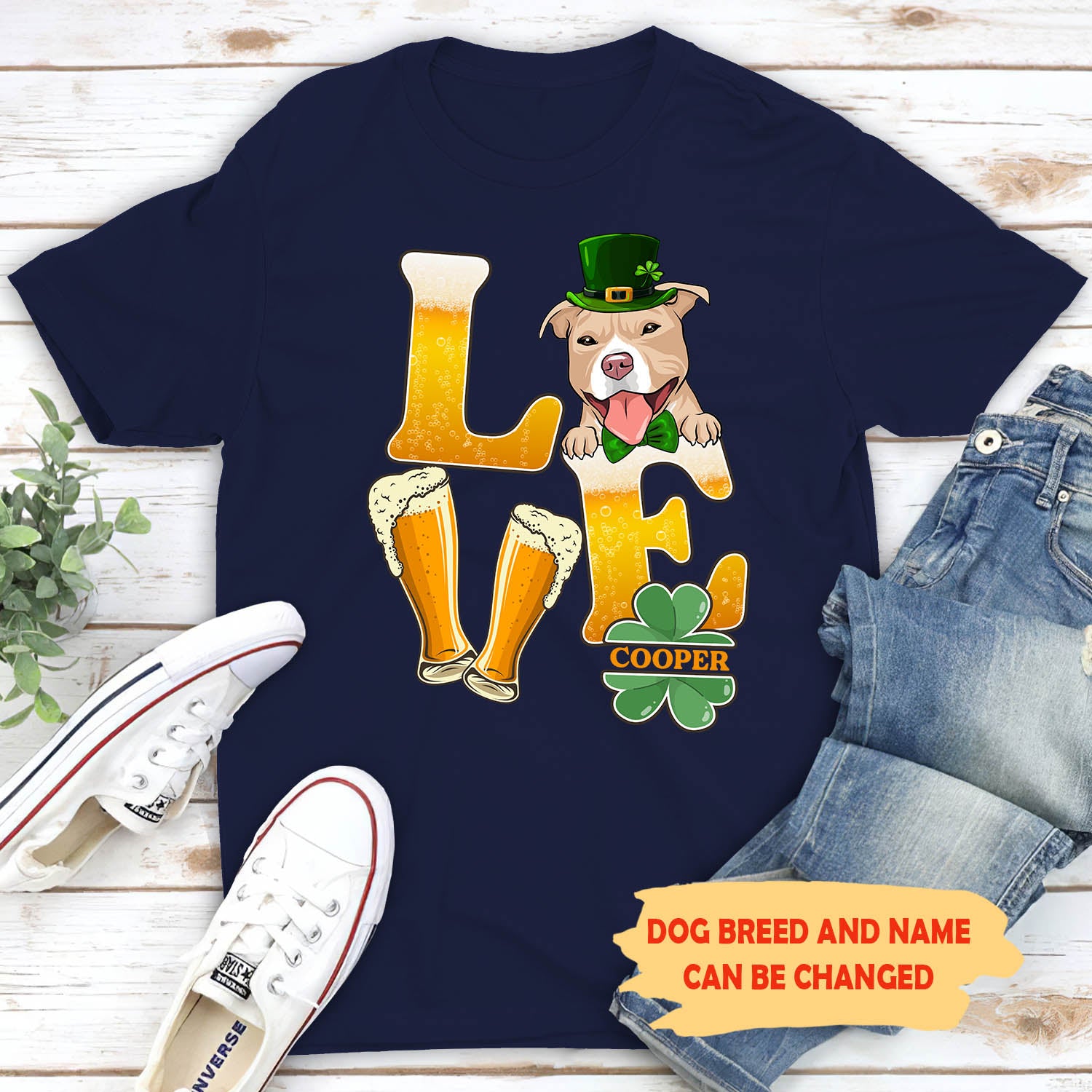 St. Patrick's Day - Beer Love Dog Personalized Custom Unisex 5.3 oz T-shirt