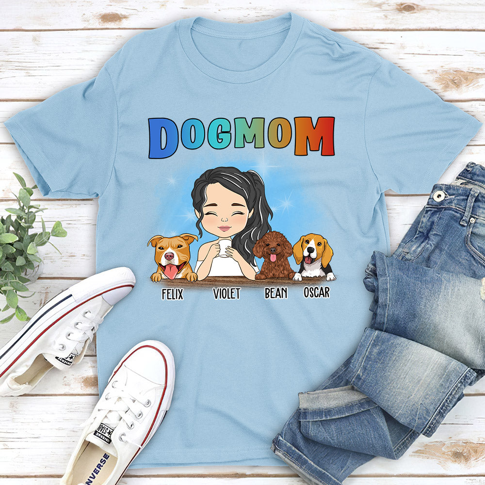 Dog Mom Colorful - Personalized Custom Unisex 5.3 oz Heavy Cotton T-shirt
