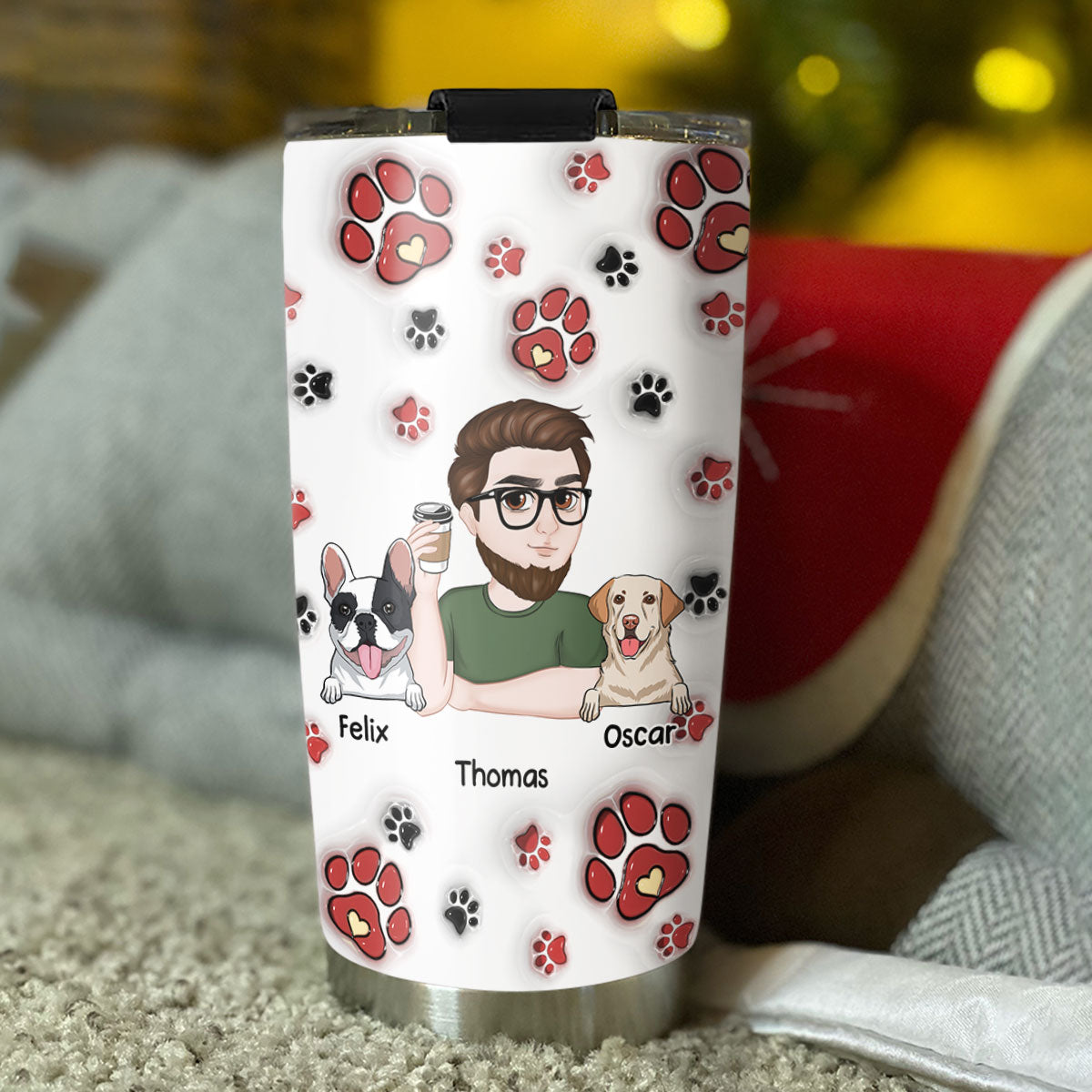Love Dog Family - Personalized Custom 3D Inflated Effect 20oz Stainless Steel Tumbler for Cold and Hot Drinks
