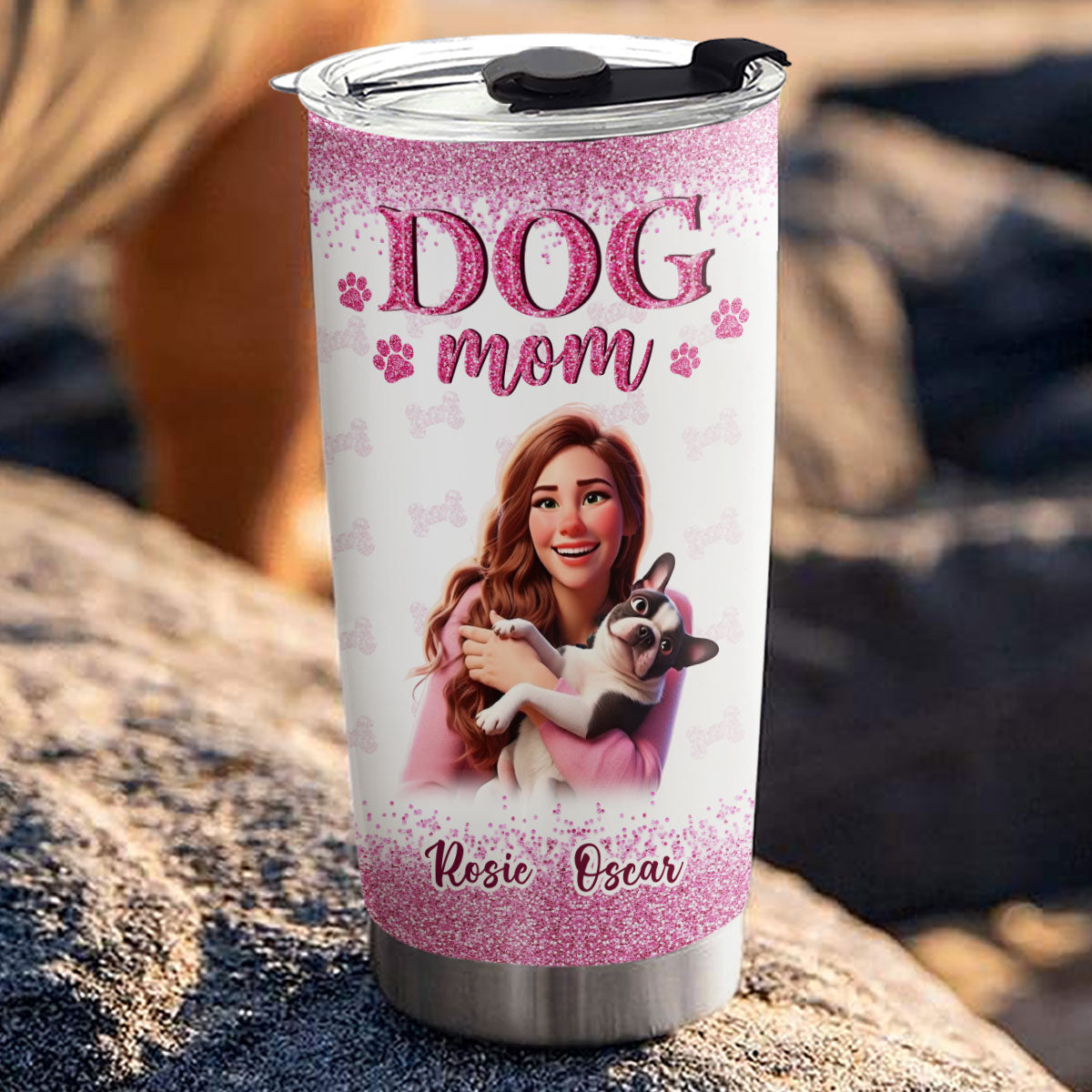 Customizable Dog Mom Cartoon Style Personalized Tumbler - 20oz