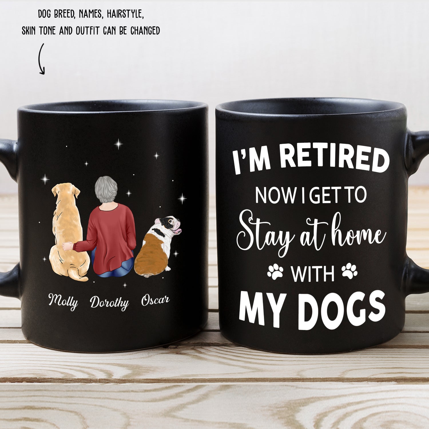 Stay At Home With Dog - Customizable Personalized Black Ceramic Coffee Mug (11oz & 15oz)