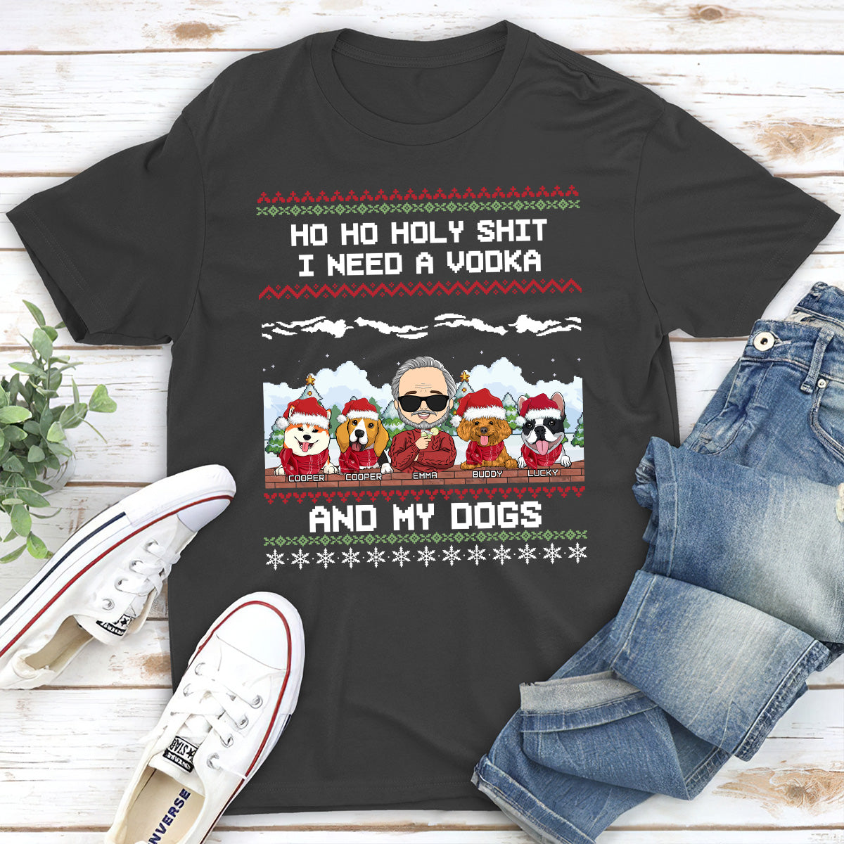 Ho Ho Holy Christmas - Customizable Unisex 5.3 oz Personalized T-shirt for Pet Lovers