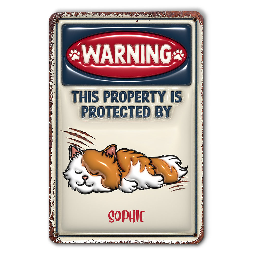 Personalized Custom 3D Inflated Effect Metal Sign - Property Is Protected By Cats, Ideal for Home and Office Decor