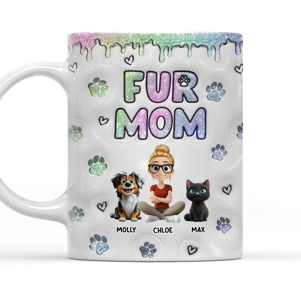 Charming Personalized Custom 3D Inflated Effect Lovely Chibi Fur Mom Mug - 11oz & 15oz