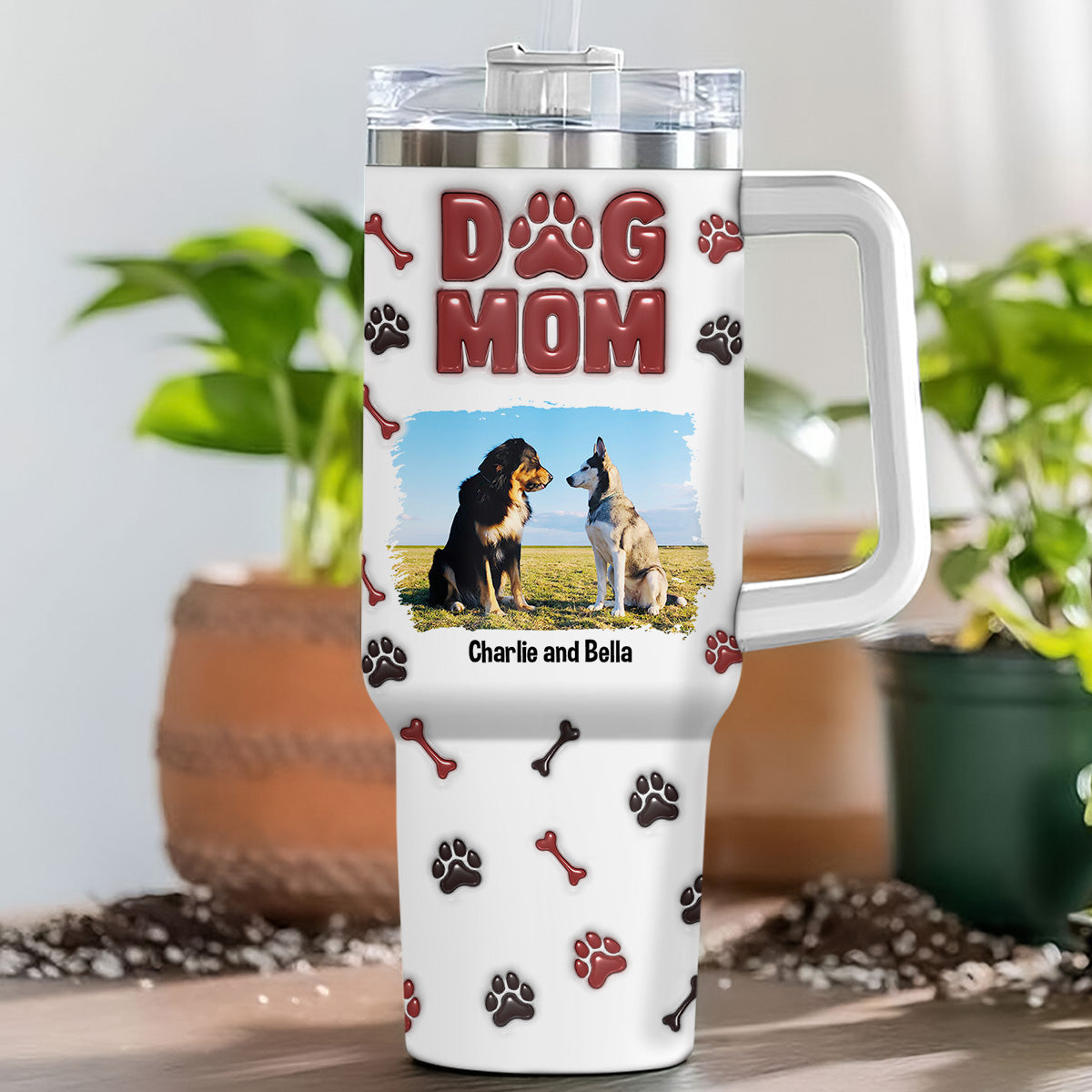 Charming Dog Mama Personalized 3D Inflated Effect Printed 40 Oz Stainless Steel Tumbler - Ideal Custom Gift