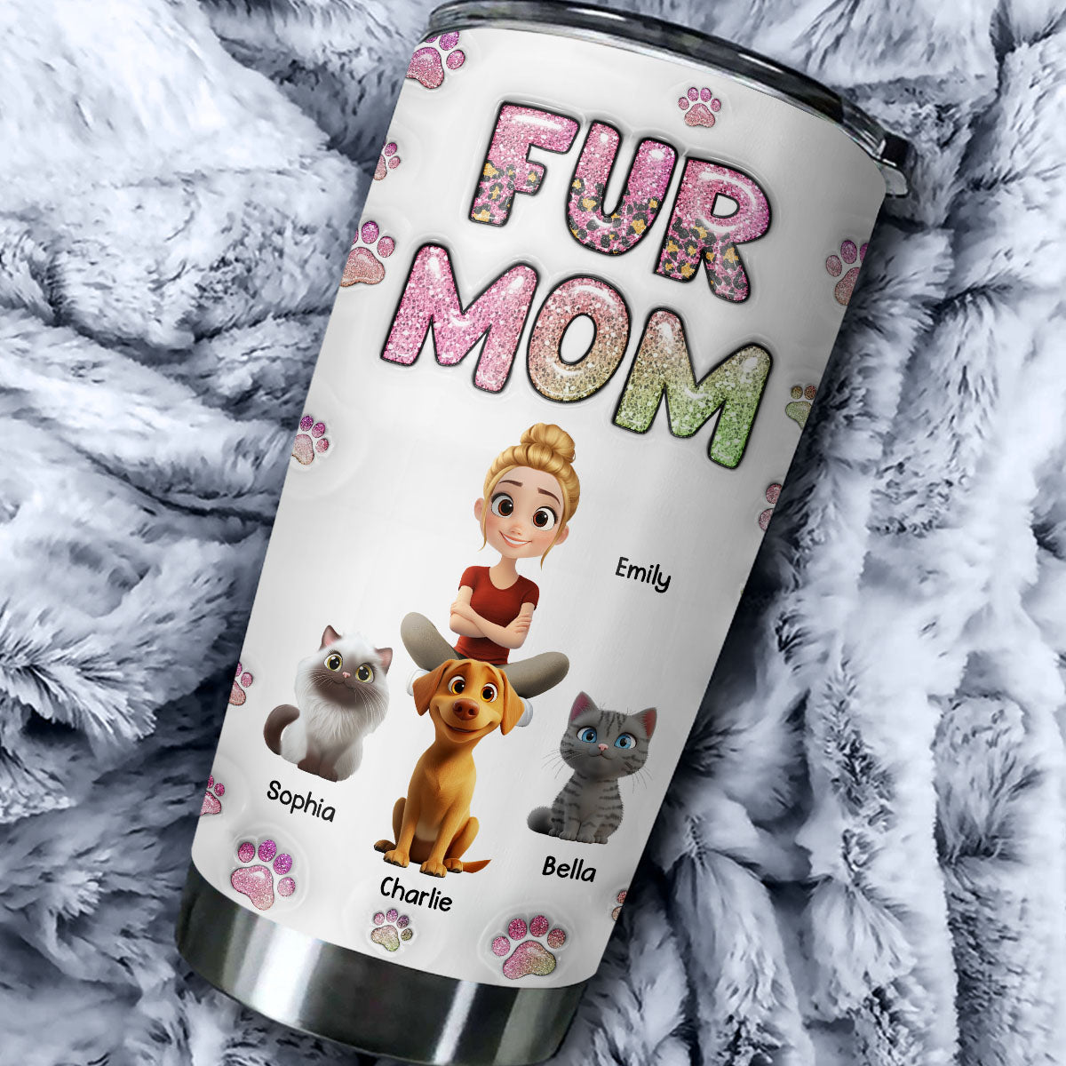 Fur Mom Lovely Chibi - Personalized Custom 3D Inflated Effect 20oz Stainless Steel Tumbler for All Occasions