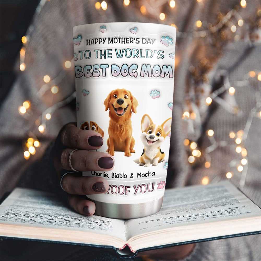 I Woof You Best Chibi Dog Mom - Personalized Custom 3D Inflated Effect 20oz Stainless Steel Tumbler for All Occasions