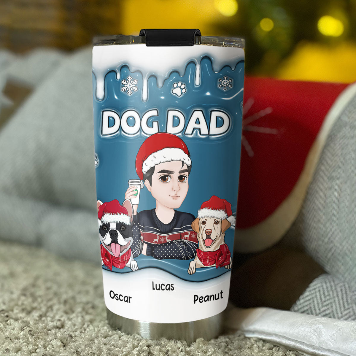 Christmas Mom and Dad of Dogs Version 2 - Personalized Custom 3D Inflated Effect 20oz Tumbler
