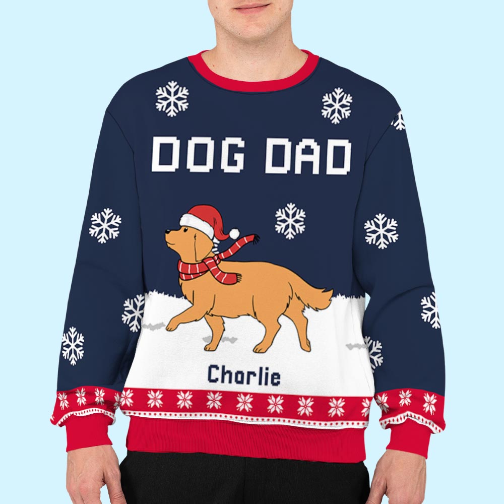 Stylish Personalized Custom All-Over-Print Navy Dog Dad Mom Winter Sweatshirt