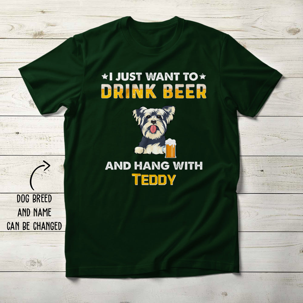 Personalized Custom Unisex 'Drink Beer And Hang With Dog' T-shirt - 5.3 oz