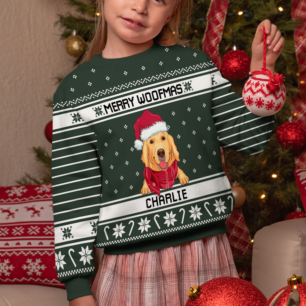 Merry Woofmas - Personalized Custom All-Over-Print Unisex Kids Sweatshirt for Dog Lovers