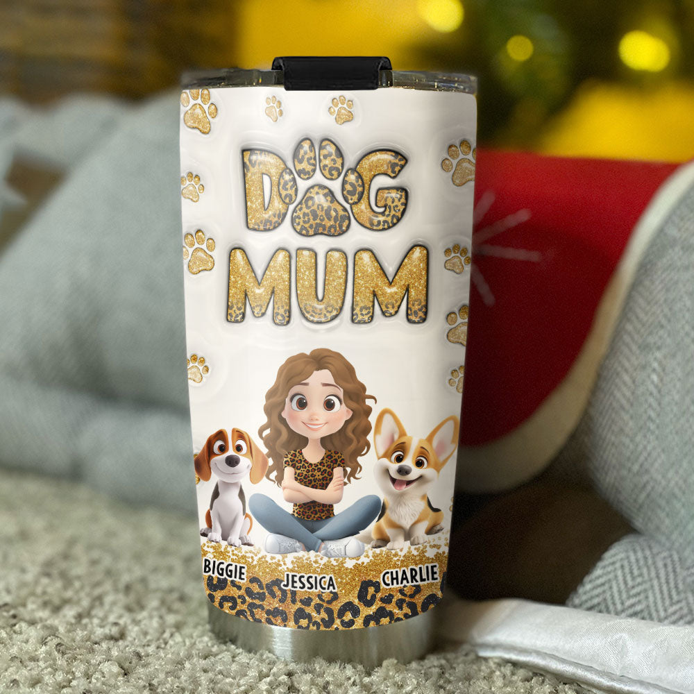 Dog Mom Leopard - Personalized Custom 3D Inflated Effect 20oz Stainless Steel Tumbler