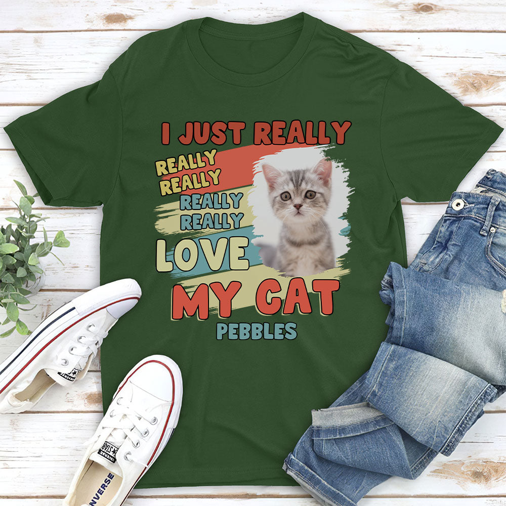Personalized Custom Unisex 'I Just Really Love My Cats' Photo T-Shirt - 5.3 oz, Perfect Gift for Pet Lovers