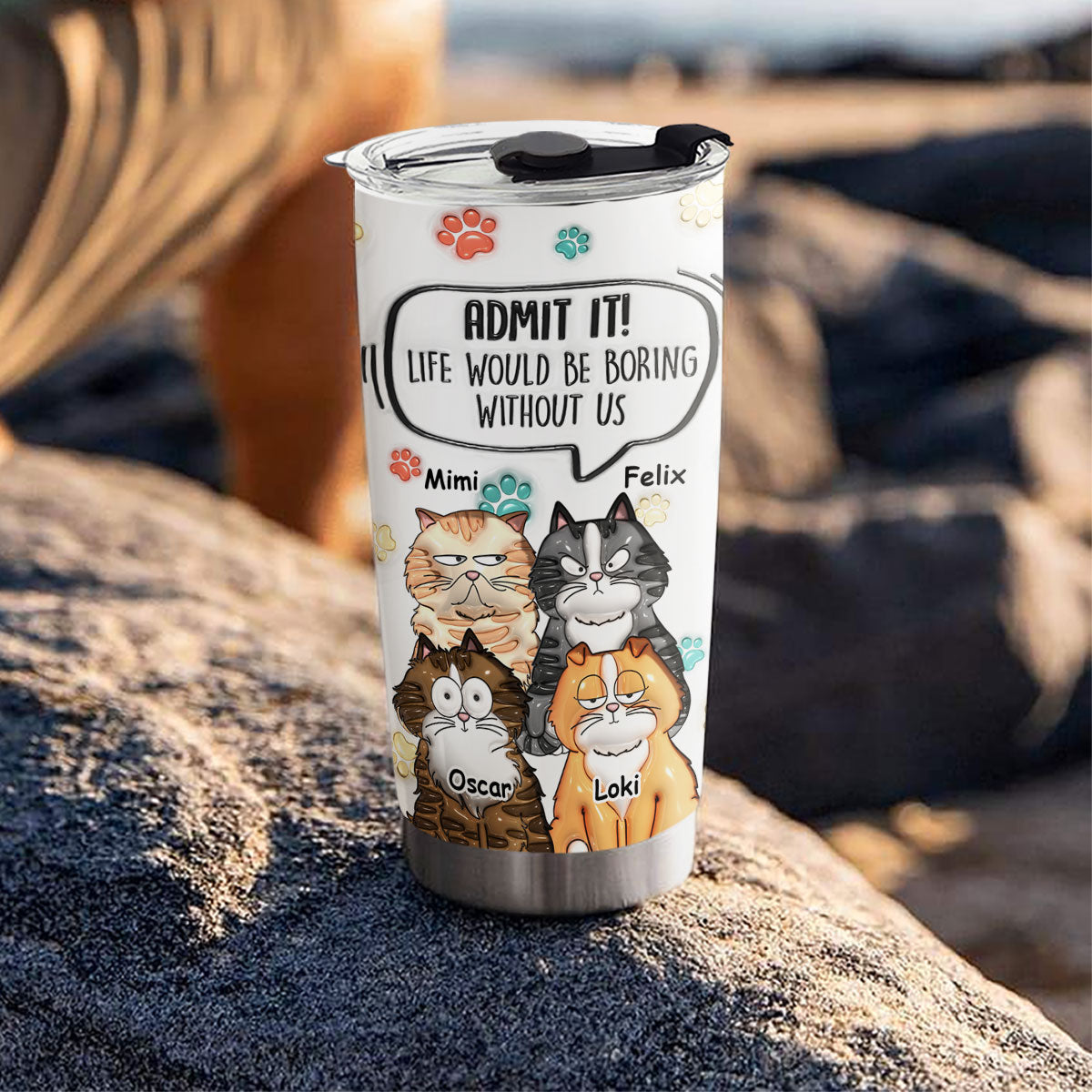 Adorable Personalized Custom 3D Inflated Effect Cat Tumbler - 20oz High - Quality Stainless Steel