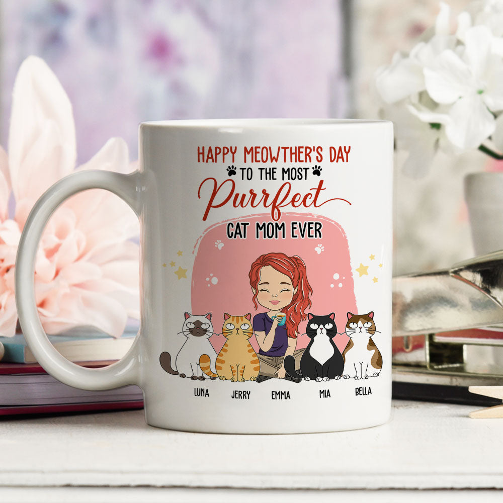 To The Most Purrfect Cat Mom - Unique Personalized Custom Ceramic Coffee Mug